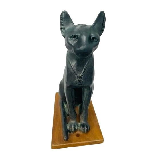 Austin Productions Egyptian Bastet Black Cat Statue Wood Base - Picture 3 of 7